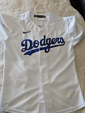 Nike White Jersey with Blue Dodgers Script